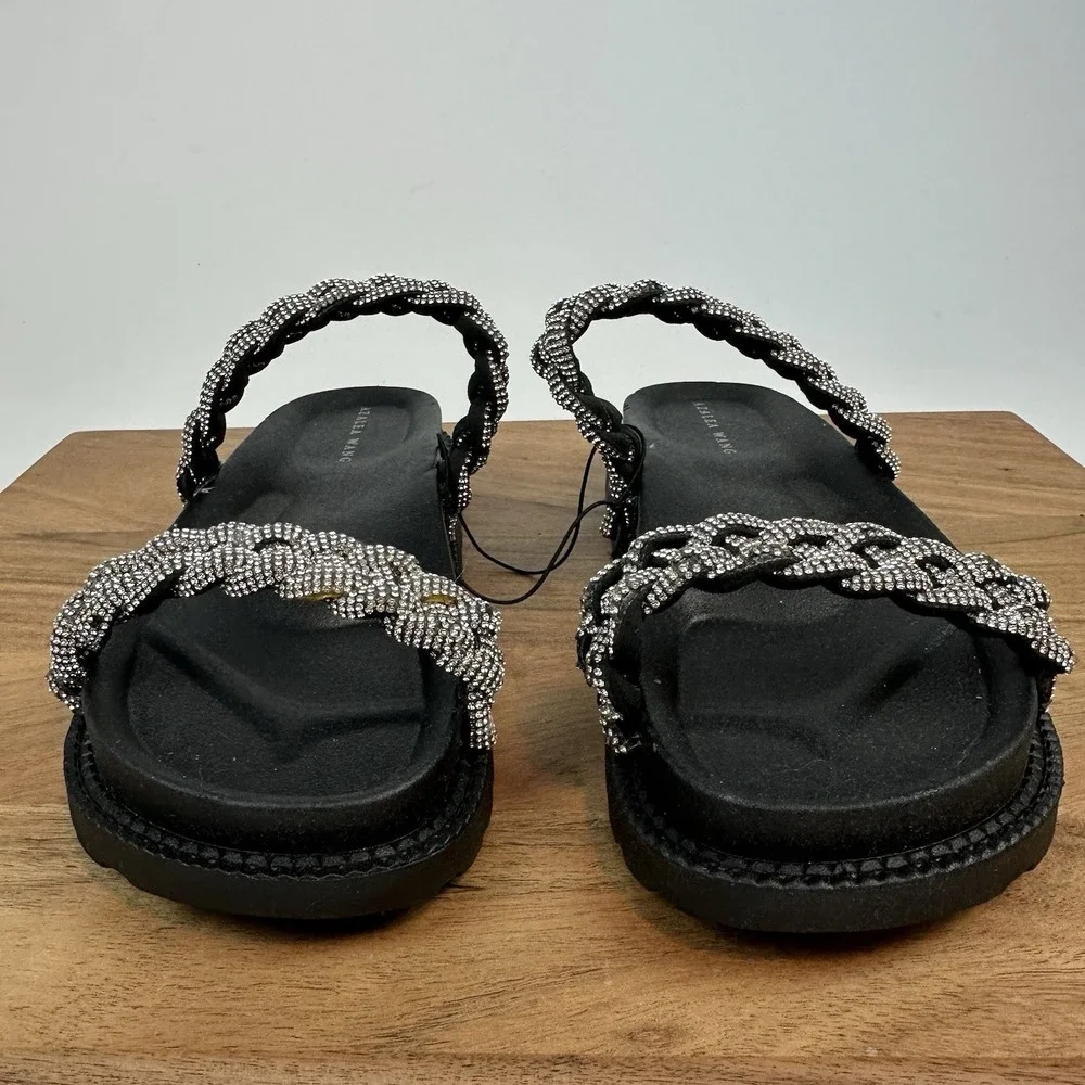 New NWOB‎ Azalea Wang Nikolina Braided Rhinestone Platform Slides Sandals Size 7
